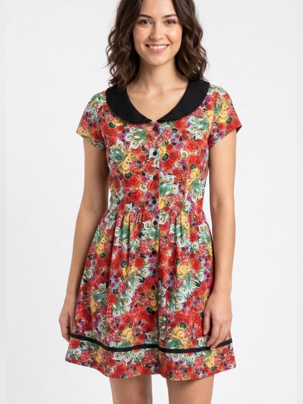 Iron Fist Dangerfield Black-Collar Roses, Eyeballs, & Cherubs Fit & Flare Small